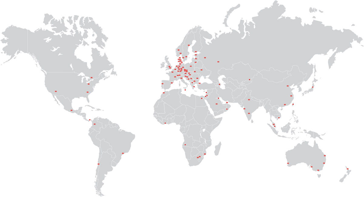 ACO Engineering Mapa del mundo de sedes ACO